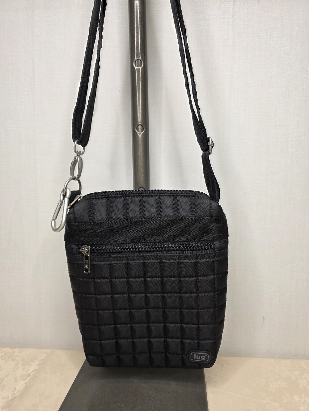 Lug Black Quilted Grid Crossbody Bag Travel Small Shoulder Purse Zip Organizer